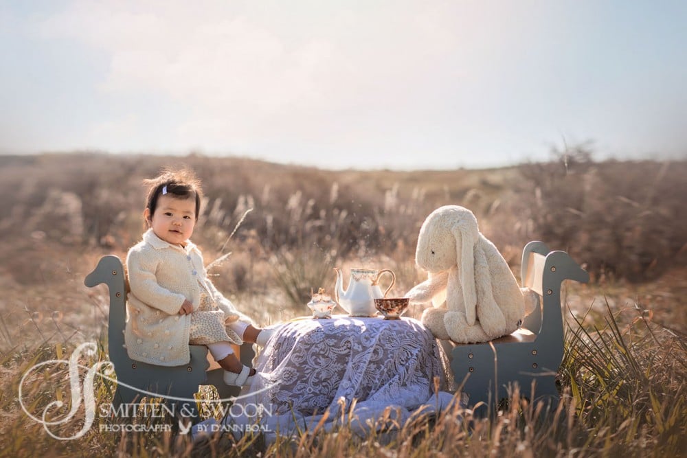 tea party in field with baby girl and bunny {boulder baby photographer}