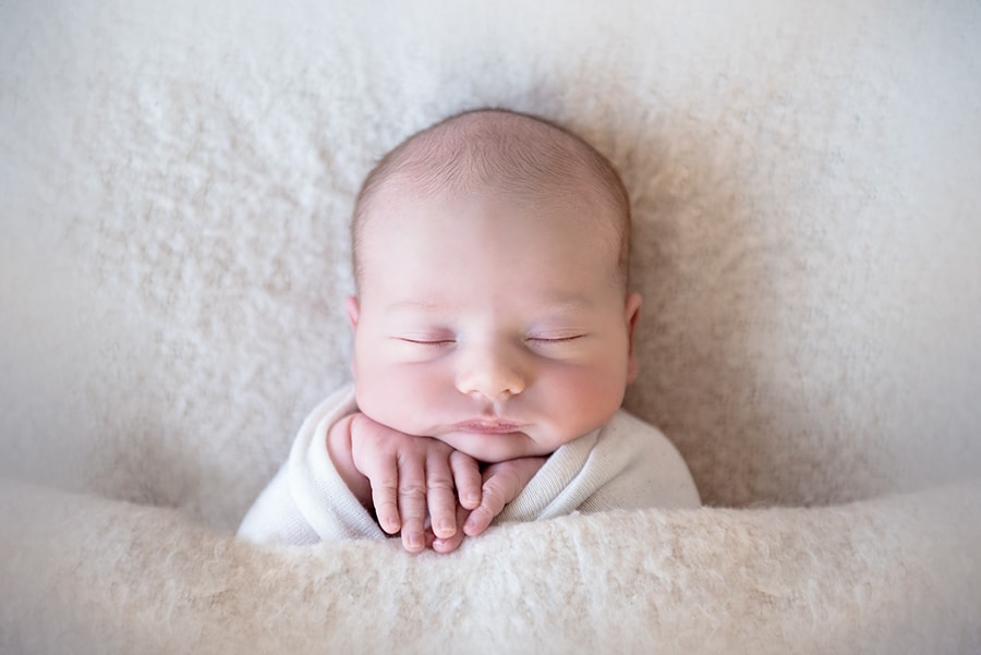 baby boy newborn pose with white blanket - boulder photographer